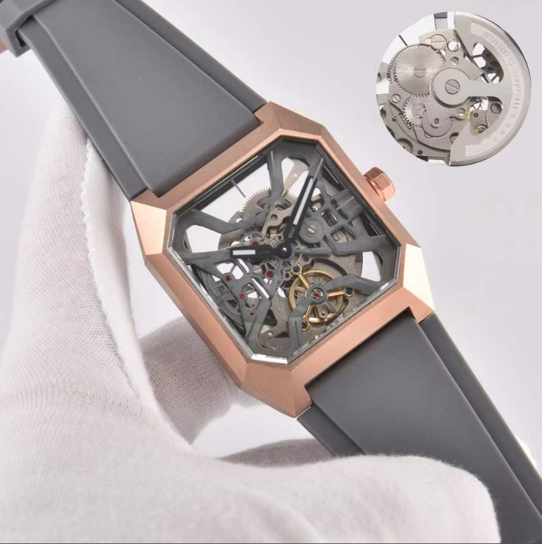 MEN New BELity ROSity Watches Automatic mechanical Hollowed-out bottom wristwatches High Quality Luxury Brand Chronograph rubber Clock l Belt Waal t