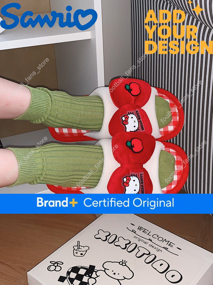 Thin Striped Sanrio Linen for Women, Cute Hello Kitty Spring/Summer Home Cotton-Linen Slippers
