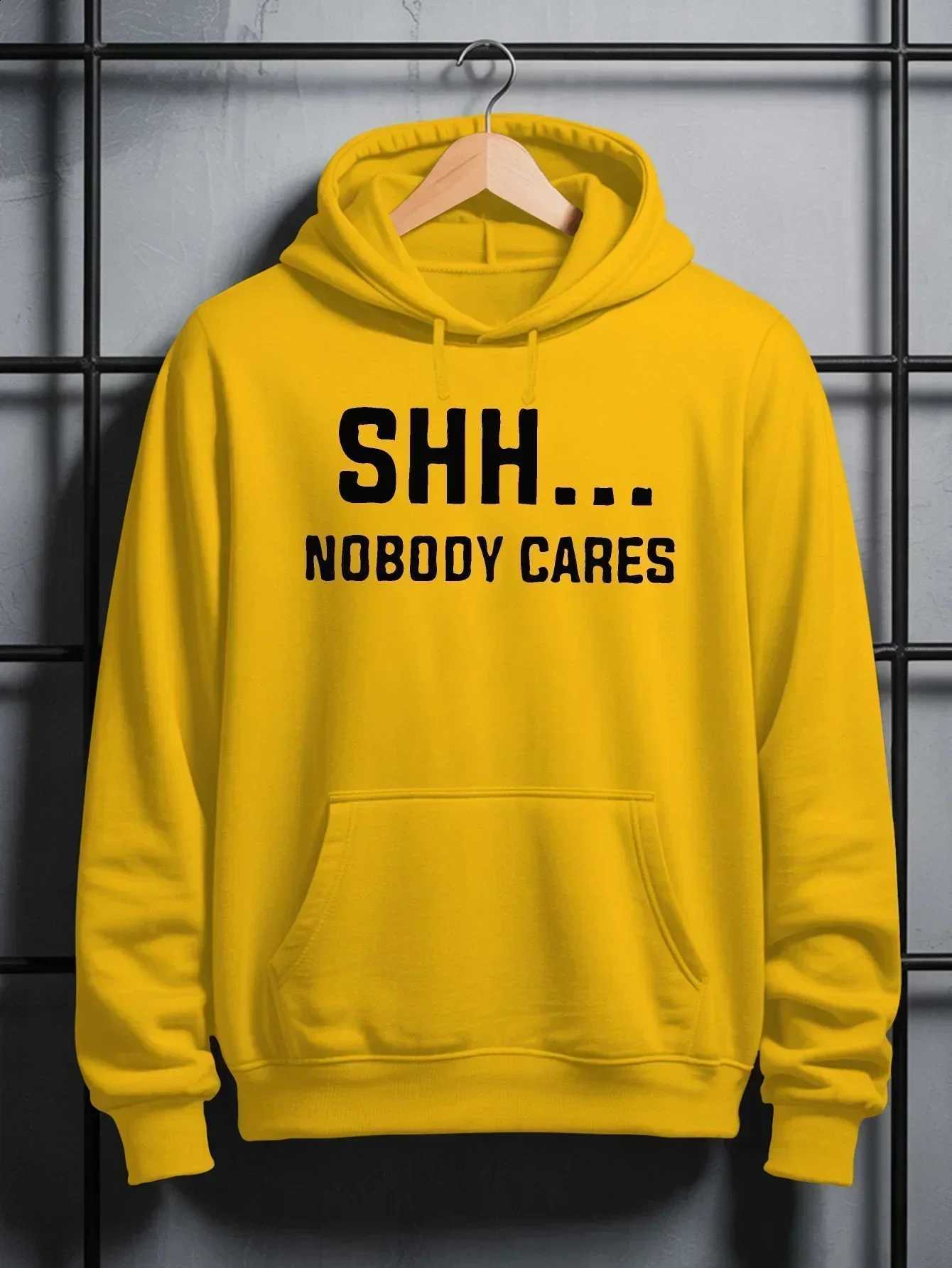 Autumn/Winter Shh Nobody Cares New Printed -Lined Men's Versatile Hooded Sweatshirt with Street Style and Hip Hoo D2609151