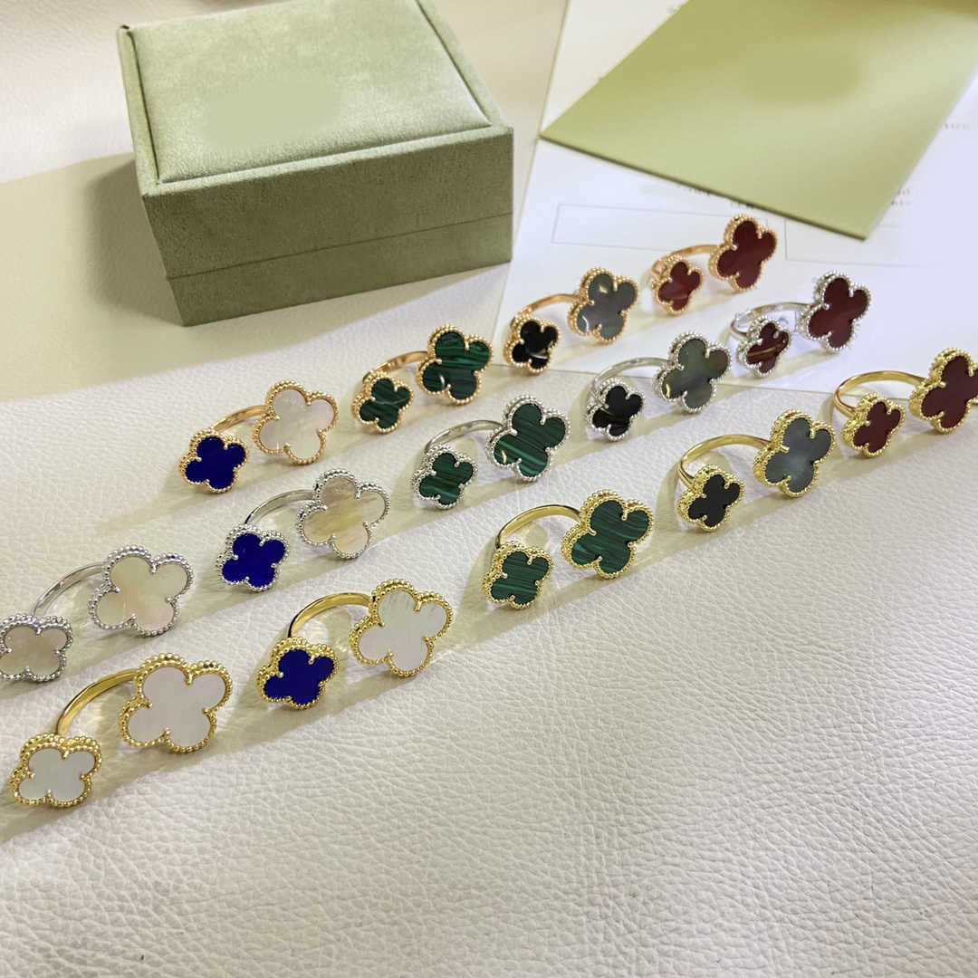 Rings Band Four-leaf Clover Ring Mother of Pearl Gemstone Charm Rings Gold Silver Opening Adjustable Ring For Women Men Wedding Lover Gift S26091660
