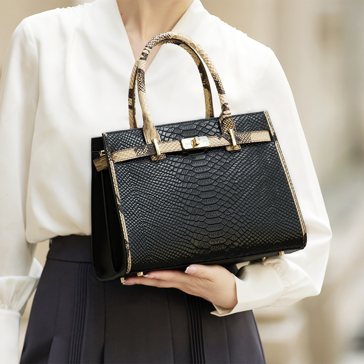 ZOOLER Hot Brand 100% Genuine Leather Single Shoulder Bag Business Women Black Animal Pattern Purses High End Totes#YC350