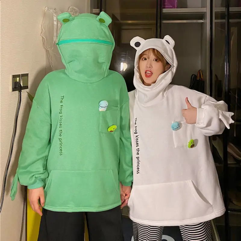 Y2K Autumn Winter Unisex Cartoon Frog Fleece Hoodies Loverly Zipper Loose Warm Sweatshirt Full Sleeve Harajuku Hooded Jackets 260916