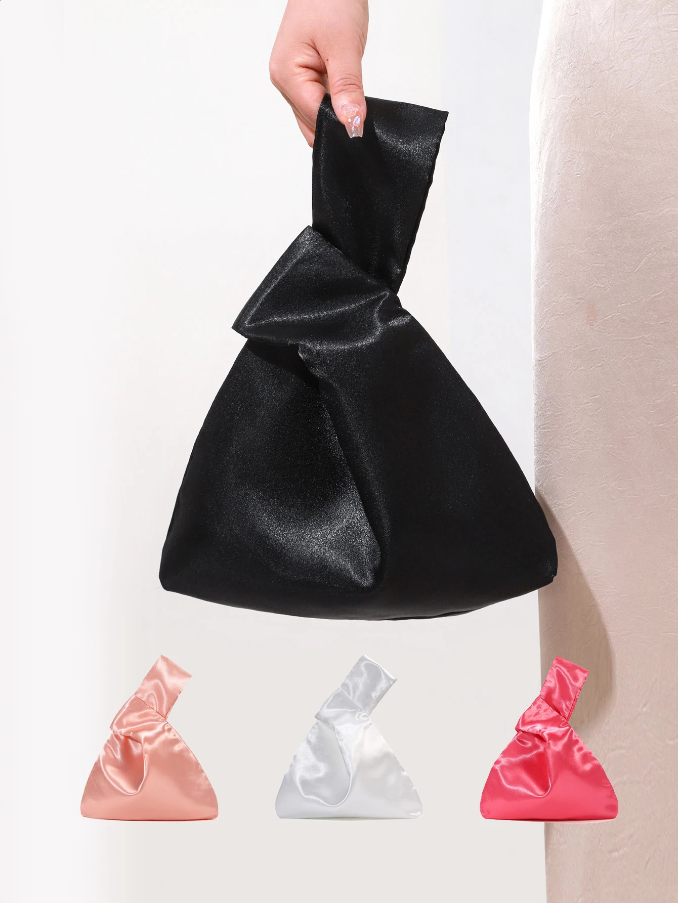 Classic Simple Satin Small Tote Bags For Women Retro Rose Red Pink White Solid Irregular Handbags Evening Bag Small Clutch Purse 260915