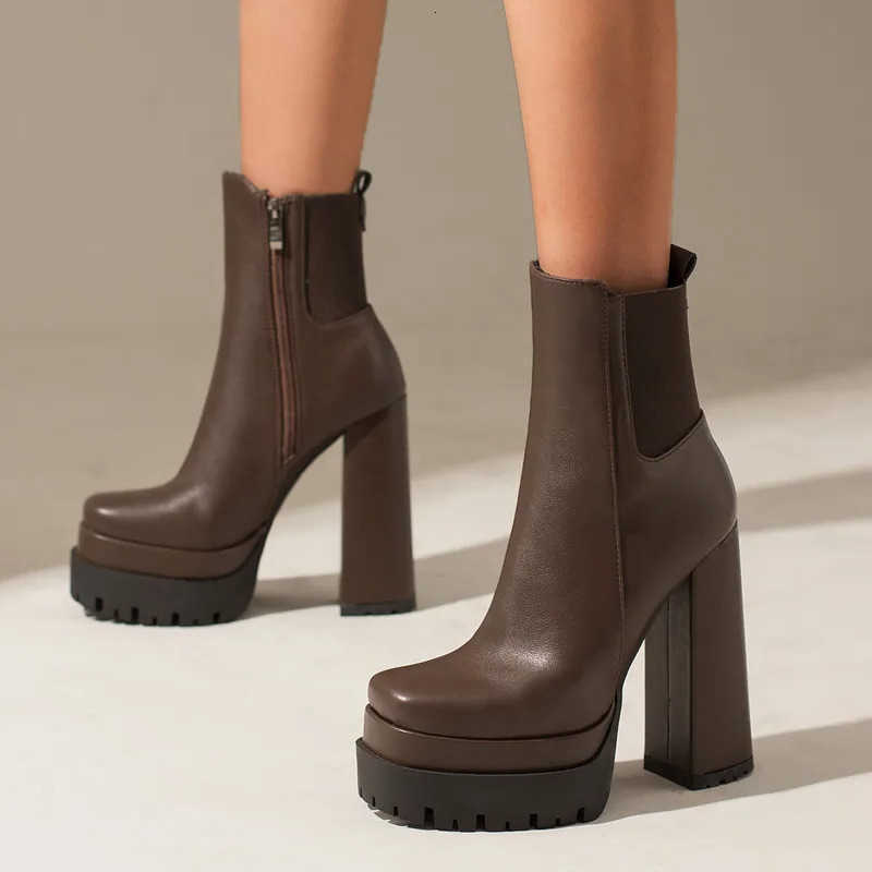 Platform Women's Ankle Trends Boots Black Short Boot Winter Autumn Leather Gothic Punk Heels Party Shoes Lady Large Size 45 D260916