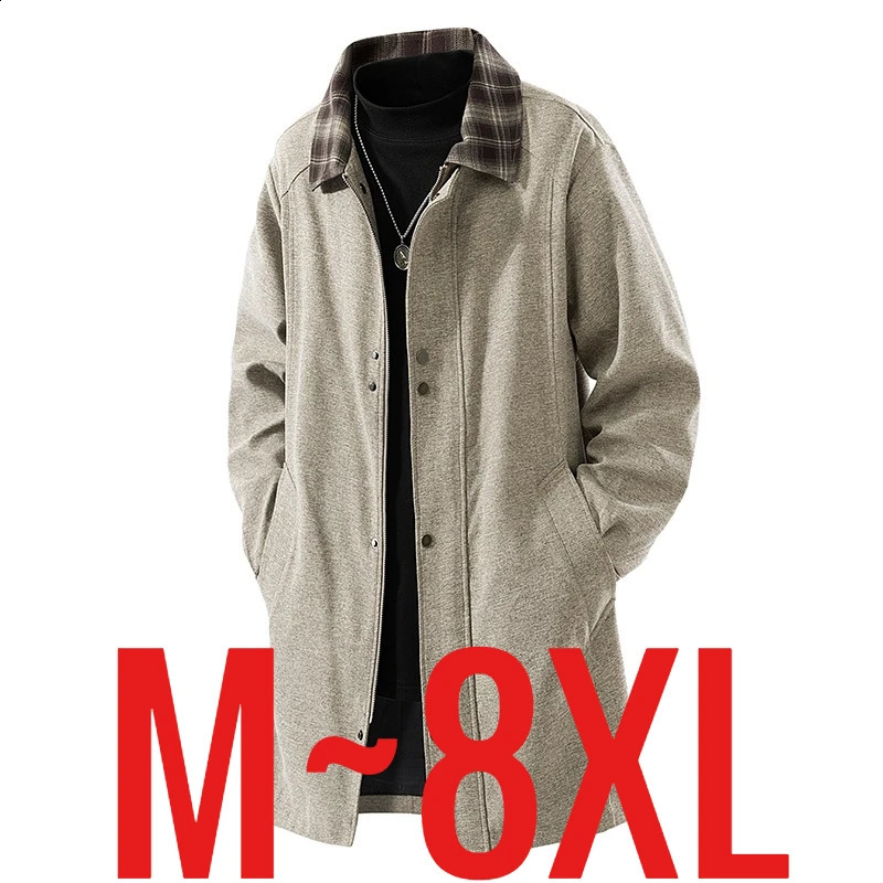 Big Size 8XL Men Long Trench Coat British Style Vintage Windbreaker Male England Business Classic Winter Khaki Jacket Plus Large 260916