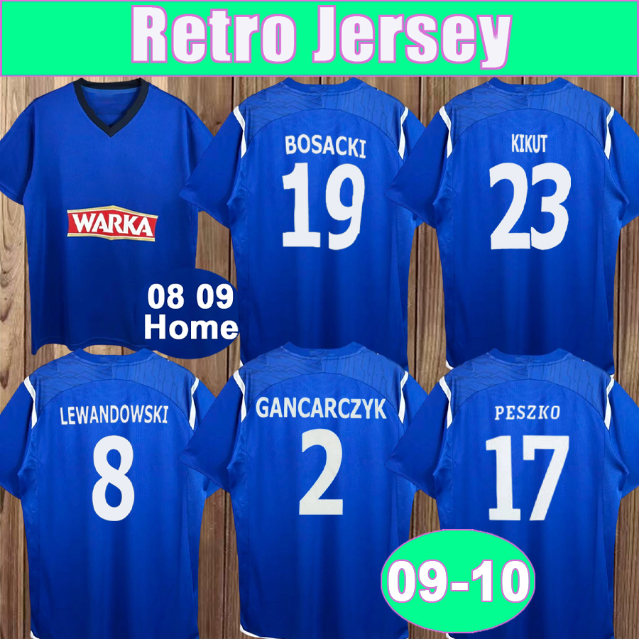 2008 2010 Lech Poznan Mens Retro Soccer Jersey KIKUT BOSACKI GANCARCZYK ZAPOTOKA PESZKO LEWANDOWSKI Home Vintage Football Shirts Adult Uniforms