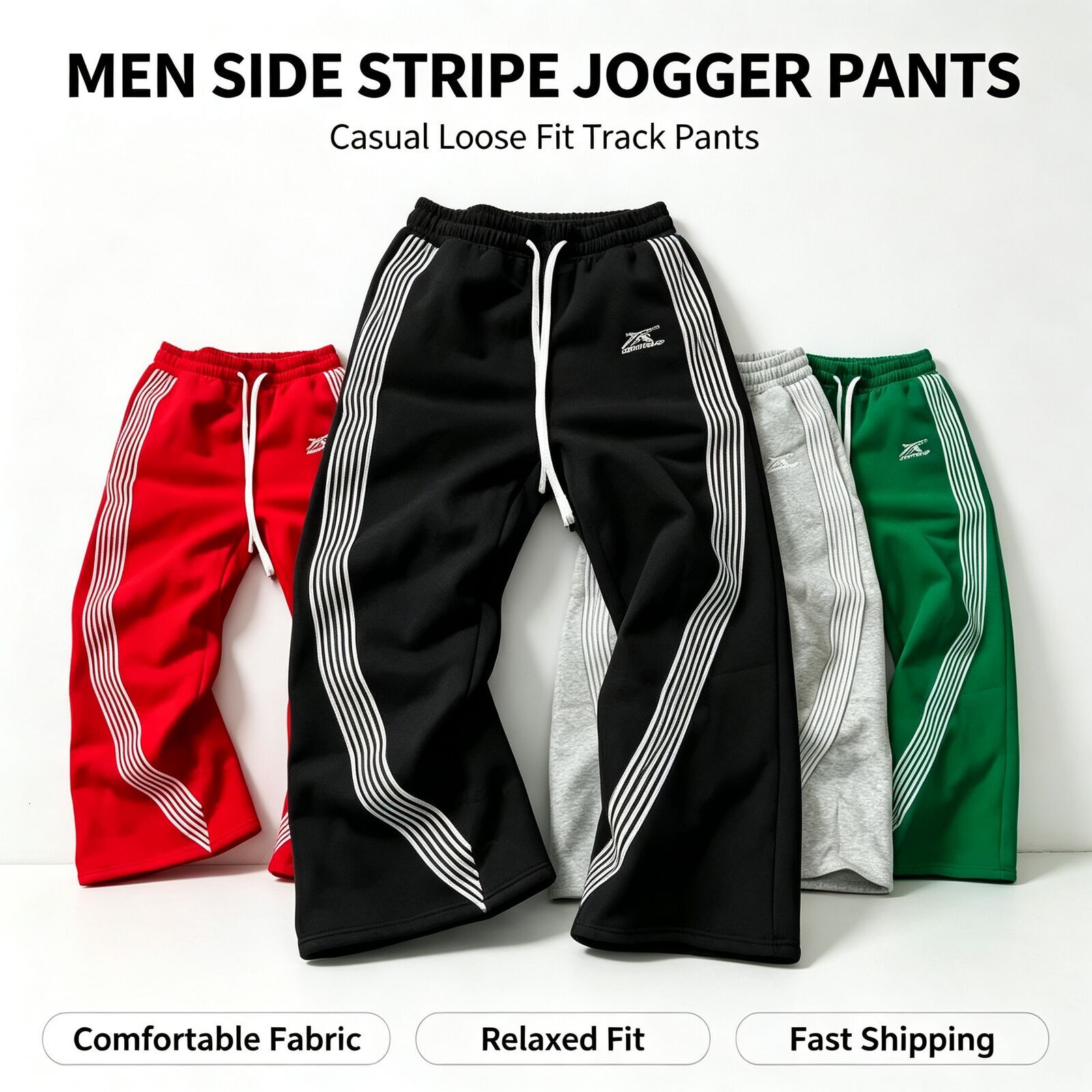 Men's Pants Streetwear Baggy Jogger for Men Side Stripe Sweatpants Multi Color Sports Casual Fashion Wide Leg Pants clothing printed Men's