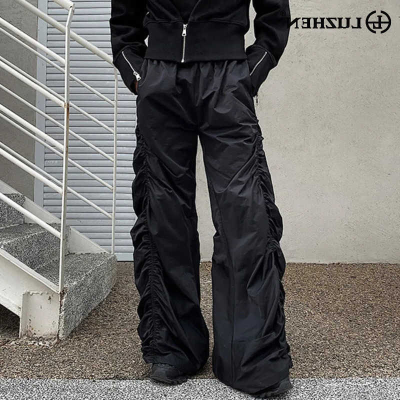 Casual LUZHEN New Loose 2025 Personalized Fold Pants Design Streetwear Men's Fashion Straight Wide Leg Trousers JY6028 D260916