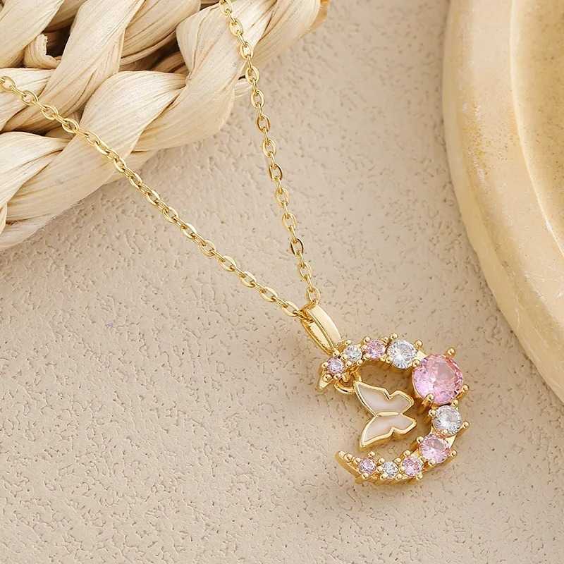 Korean Fashion New Butterfly Moon 2025 Necklace Women's Stainless Steel Cute Collar Chain High End Elegant Jewelry Girls GiftT260916