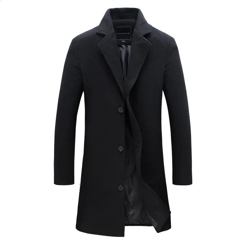 Autumn Winter Men Wool Overcoat Lapel Long Sleeve Jacket Single Breasted Mid-length Business Trench Outwear Solid Dust Outwear 260916