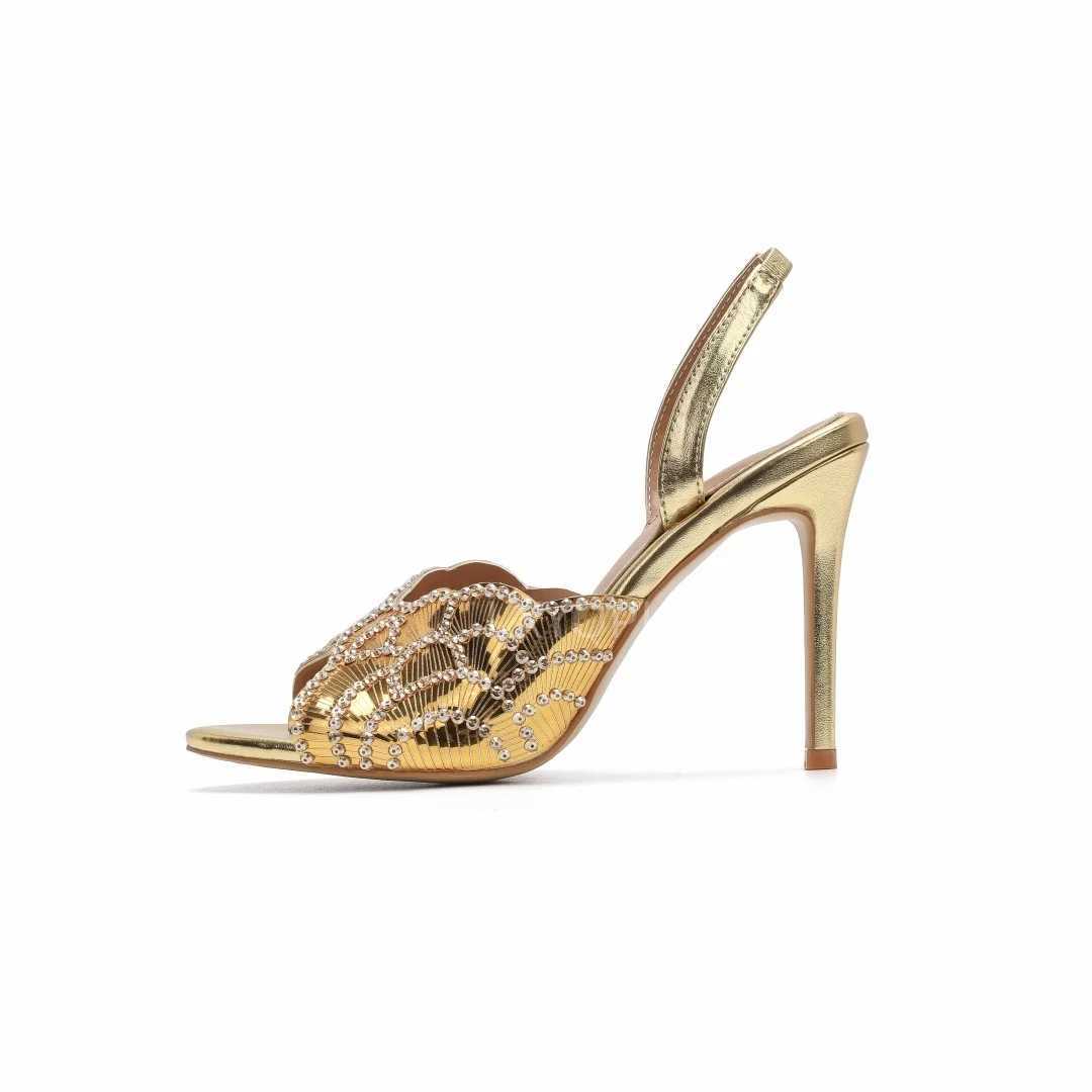 2026 New Gold Pineapple Sexy Rhinestone Fine High Heel Sandals Women's Outdoor Wear Glamorous Lady Executive Plus Size Slippers Q260916