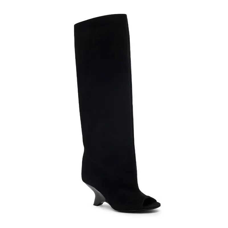 New Unique and Versatile Slim-fitt Fish-mouth High-top Boots Fashionable Cool Women's Boots Q260916