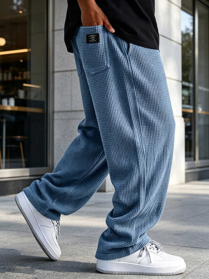 Sweatpants Baggy Men Waffle Y2K Knit Retro 2000s Streetwear Swag Drip Drawstring Loose Casual Pants Men Trousers D260916