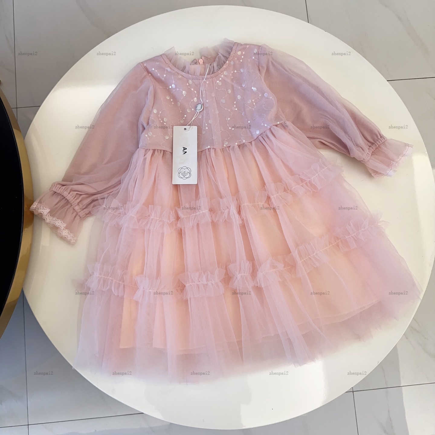Luxury Girls dress Lace decoration princess dress Spring kids designer Clothes Long sleeves Round neck baby skirts A202X06N050