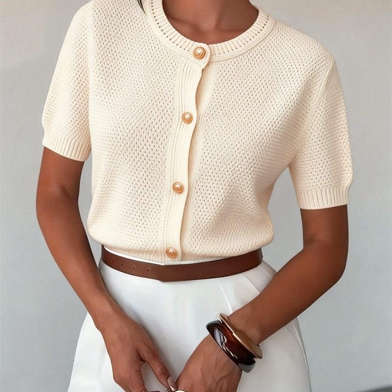 Autumn Spring and Summer Niche Knit Cardigan for Women ned in a Lazy Style Sweater Jacket Beige Fitted RoundNeck y260908