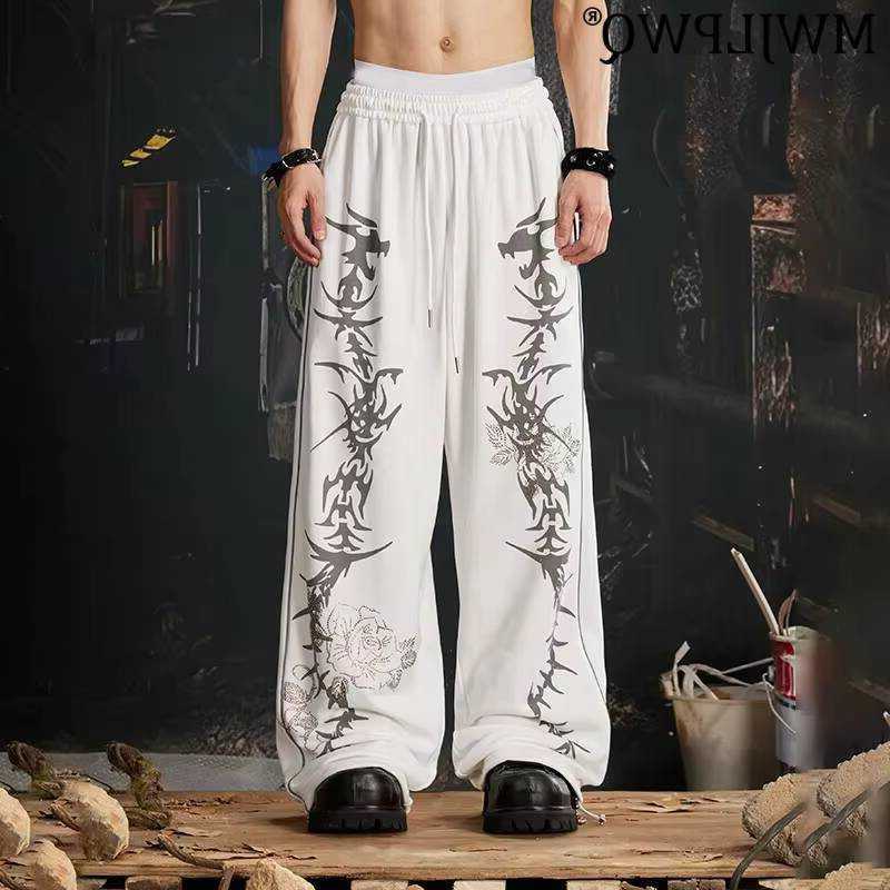 Printed MWJLPWQ Y2K Rhinestone Niched Men's Sweatpants New High Street Back Pocket Design Loose Straight Casual Pants 14883 D260916