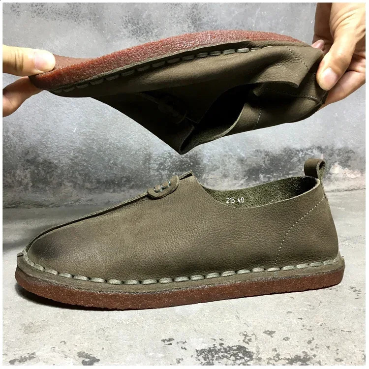 barefoot shoes Men's genuine leather oxford women's natural leather loafers shoes retro single cowhide handmade 43 44 shoes 260916