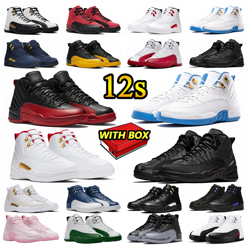 With Box 12 12s Men Bloodline Basketball Shoes Taxi Royalty Playoffs Barons Field Purple Reverse Flu Game Royal French Blue Trainers 40-47