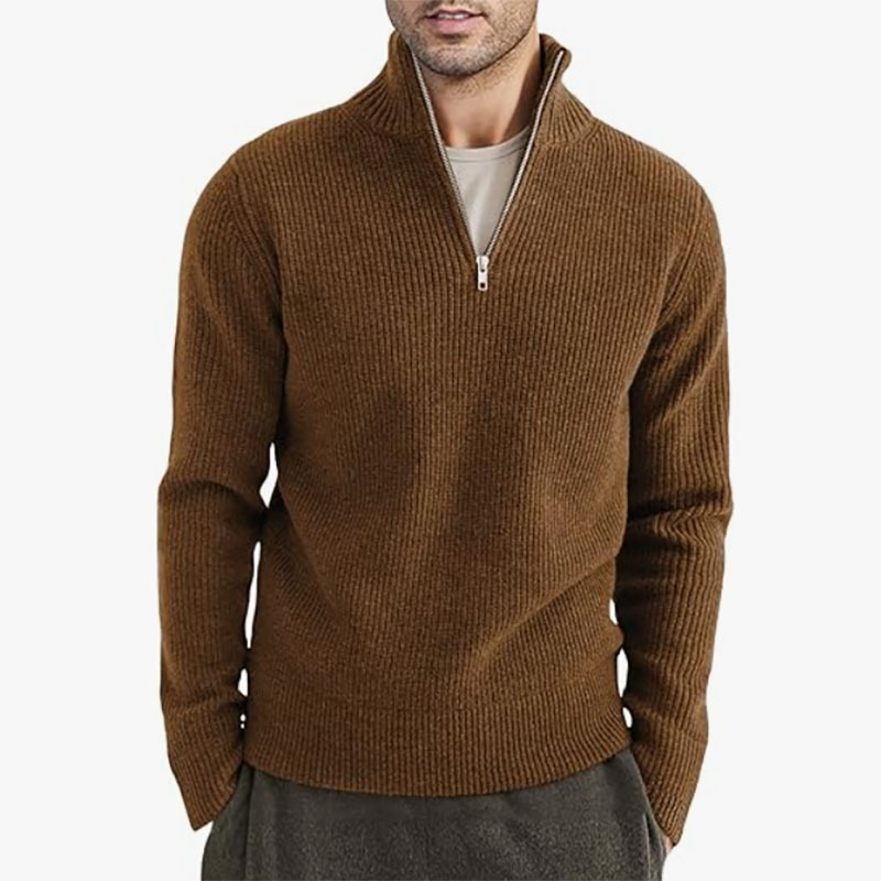Men's Warmth-Thickened Winter Sweater with High-Collar & Half-Zip Design