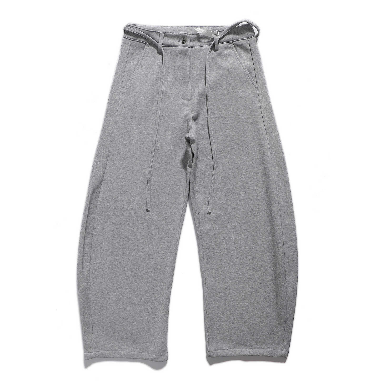 Sweat Men's Grey Wide Leg Pants Casual Drawstring Waist Baggy Curved Sweatpants Streetwear Vintage Barrel Pants Oversized D260916