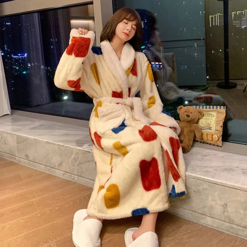 Winter Robe Womens Coral Velvet Thickened Bathrobe Long and Extra Long AutumnWinter Flannel Pajamas Women 260916