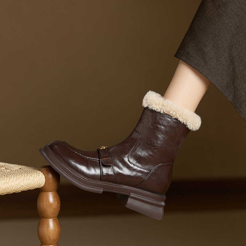 style round toe thick British sole with fleece short boots for women new warm short boots for autumn and winter 2026 D260916