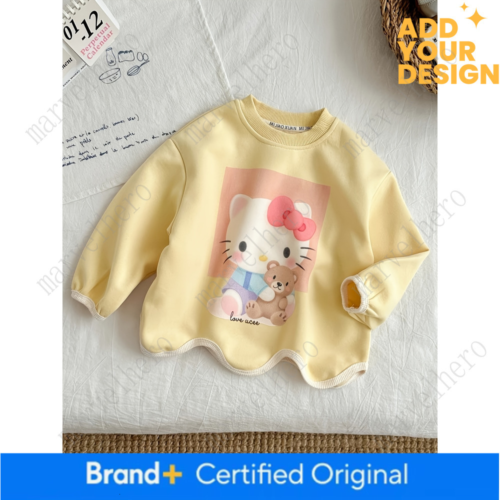 Hello Kitty Girls Long Sleeve Sweatshirt Sanrio Cartoon Crew Neck Pullover Cute Graphic T Shirt Soft Comfortable Casual Top Autumn Fashion Shirt For
