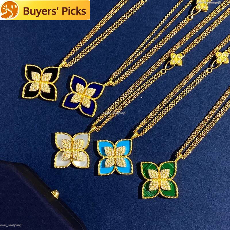 luxury brand clover designer long pendant necklaces for women 18K gold sweet 4 leaf flower double row elegant sweater necklace with crystal diamond