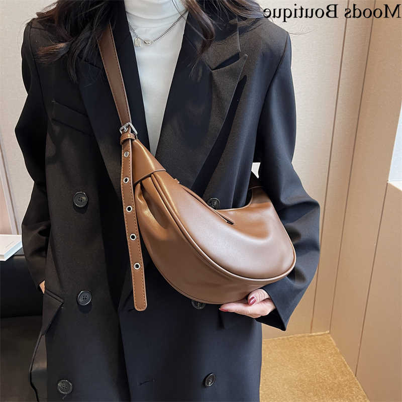 Hobo MOODS Half Bags Moon For Women 2023 Latest Designer Handbag Soft PU Leather Pure Color Shoulder Crossbody Armpit Bag H260916