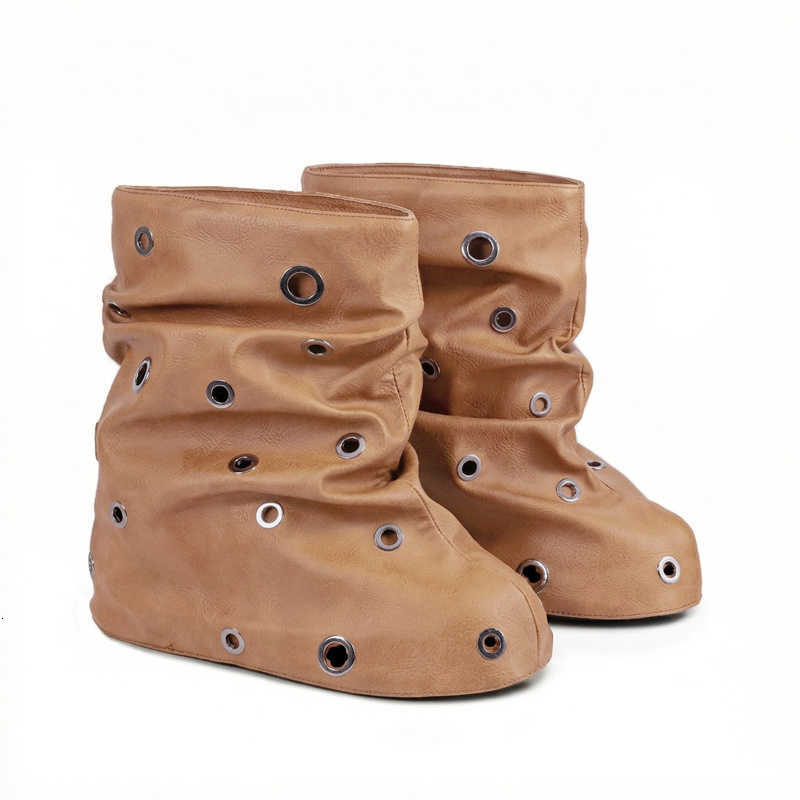 Slouchy Mid-Calf Boots Trendy for Women Round Toe Punch Hole Design Warm Fur Lined Platform Boots Size 35-45 Hot Selling D260916