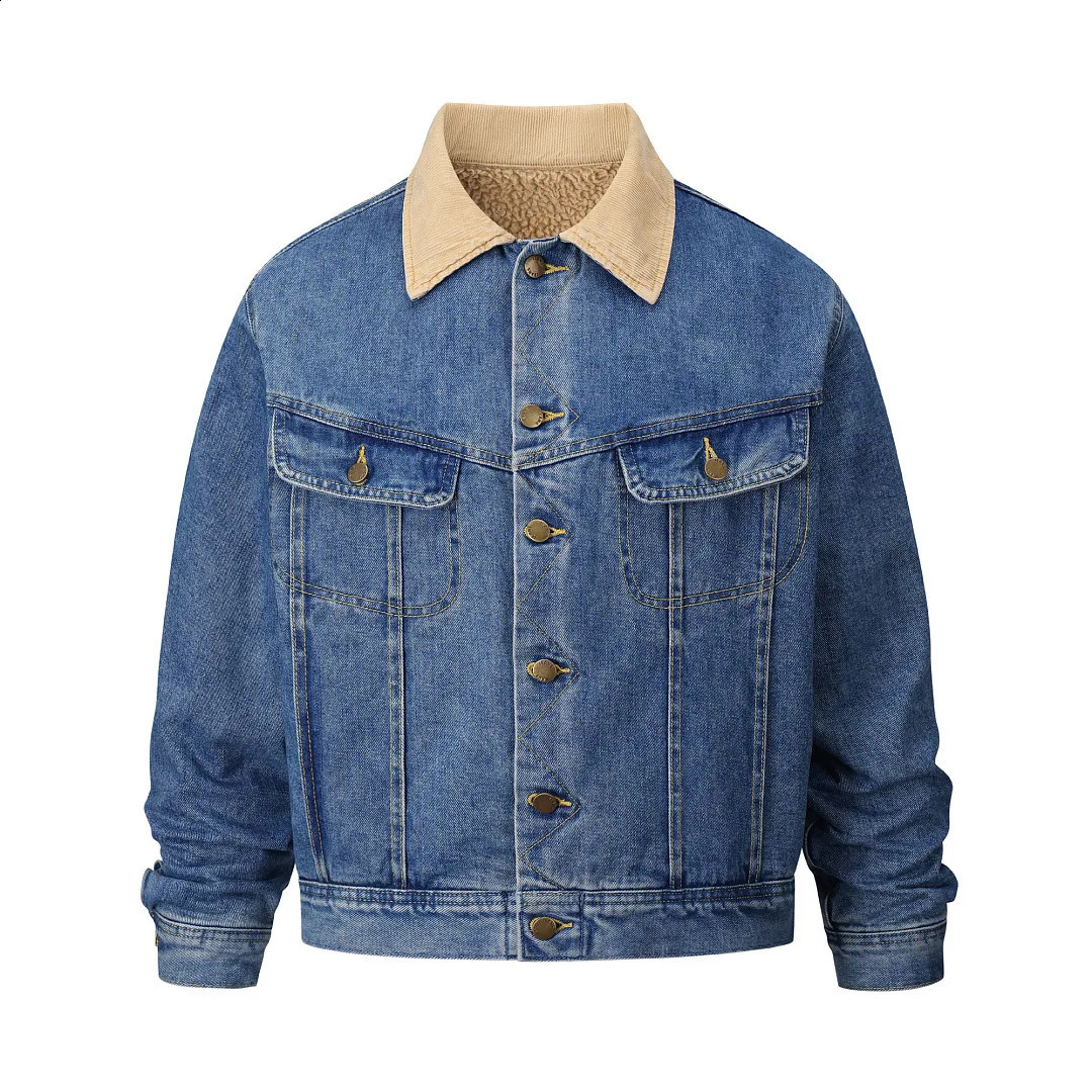 EU/US High-Street Storm Rider Denim Jacket for Men Autumn Winter Fleece Lining Heavyweight Unisex Vintage Trending Outerwear 260916