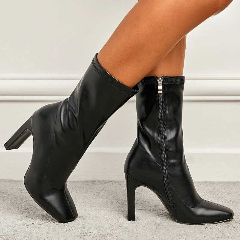 fashion High Heels Ankle Aneikeh Boots Women Autumn Winter Shoes Zipper Office Lady Size 35-42 Square Head Botas De Mujer D260916