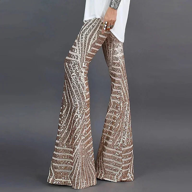 Sequin High Waist Skinny Flare Pants Streetwear Wild Basic Slim Trend Patchwork Casual Summer Womens Pants 260916