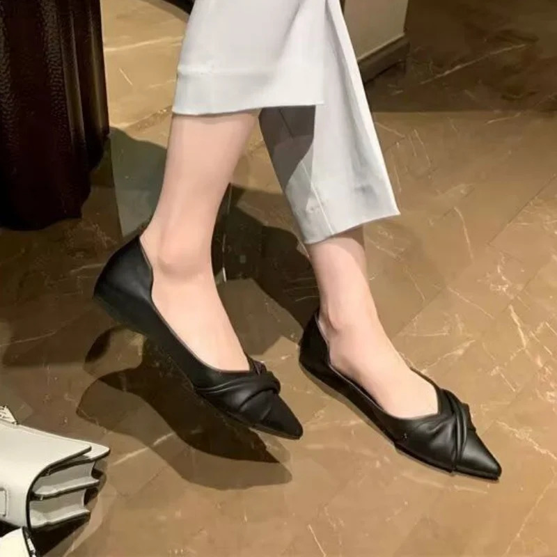 Spring Autumn Women Faux Leather Pointed Toe Flats Shoes Twist Knot Decor NonSlip Casual Comfortable Daily 260916