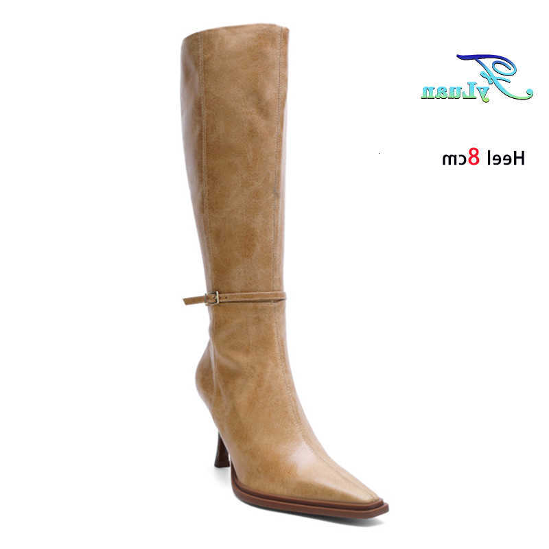 New British Style Knee-high 2025 Boots Women 8CM Stiletto Autumn Winter Outdoors Shoes Chic Belt Woman Pointed Long Boots D260916
