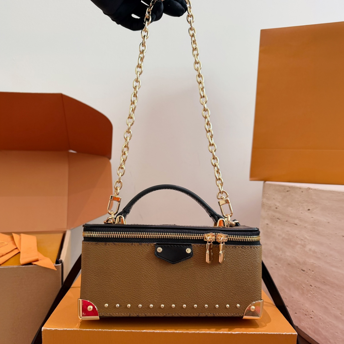 Luxy Designer Femmes Vanity Pouch Trunk Box Sac Mini Sac à main à bandoulière, Sac à main vintage avec poignée supérieure, Sac à bandoulière en c