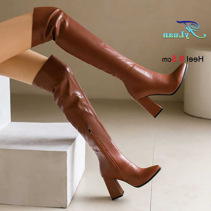 Heel Pointy Toe Women Square Boots 9.5CM Autumn Winter Stretch Leather Over-the-Knee Boots Europe and America Large Size Shoes D260916