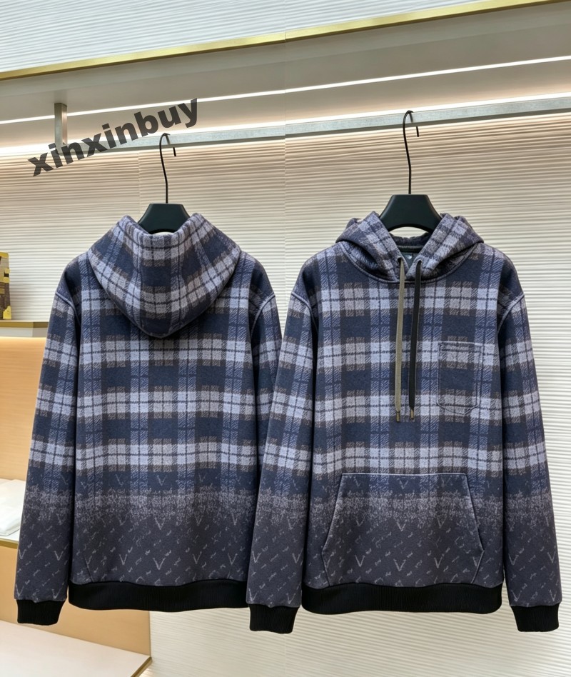 Men Plaid Gradient Sweatshirt Hoodie Designer Women Paris Letter Embroidery jacquard cotton Long Sleeve Man Paris Street gray black gray red M-2XL