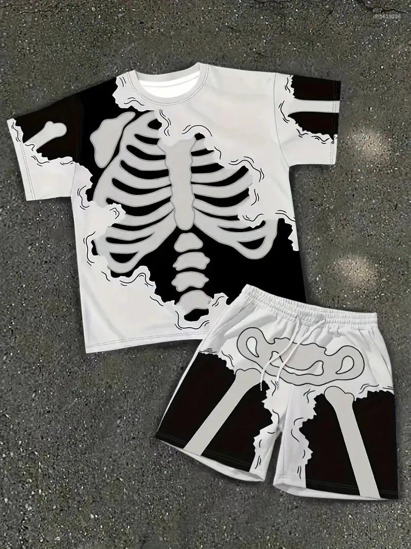 The 2026 Summer Men's Set Features Street Casual Hip-hop Fashion Comfort And Softness With 3D Frame Pattern Prints