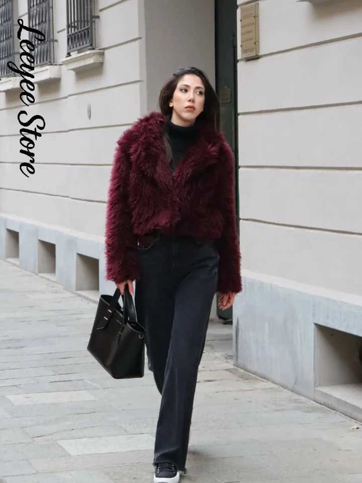 Women's faux fur coat Jacket Fur Women Elegant Faux Big LapelDrop Shoulder Loose Cropped Fuzzy Jackets Autumn Winter Warm Chic Street Outerwear