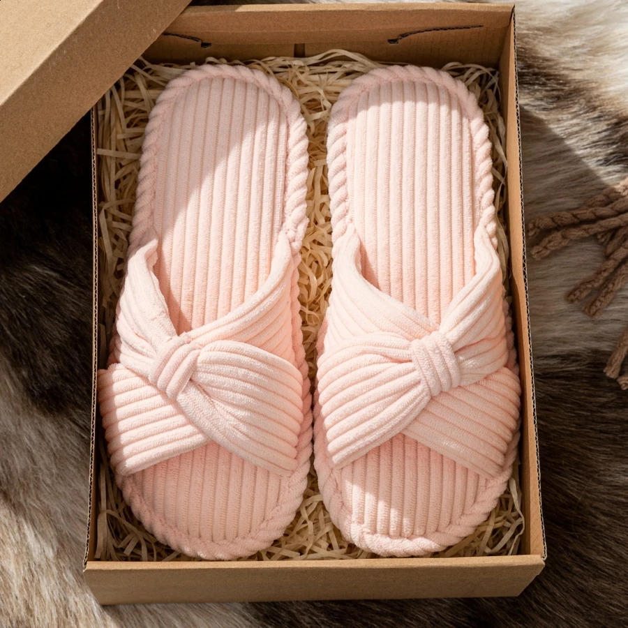 Fashion Spring and Autumn Womens Slippers Cute Bow Indoor Soft Bottom Comfortable Dry Breathable Home Casual Shoes 260917