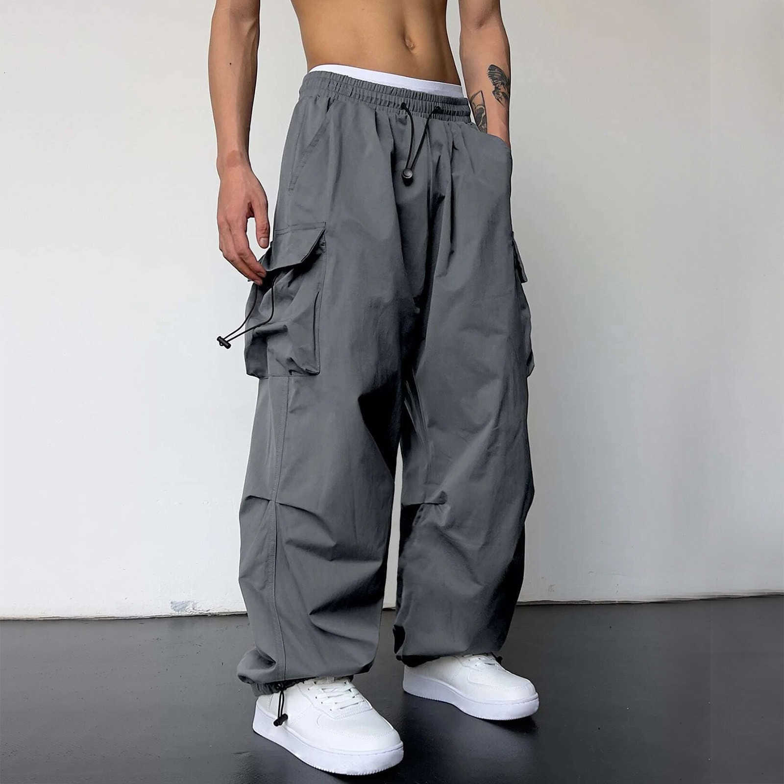 Cargo Sports Mens Pants Casual Woven Pocket Foot Rope Street Tie Solid Pants Mens Multi-Pockets Cargo Pants Pantalones Hombre D260916