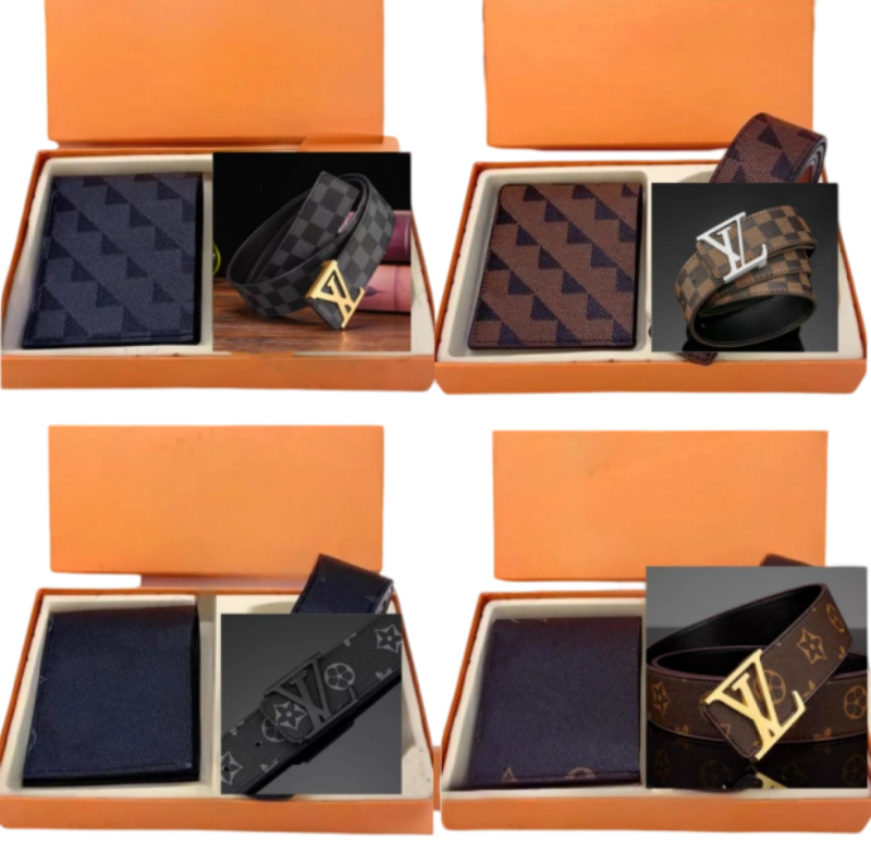 New Trend Mens Belts Designer Belt Wallet Gift Set - Classic Business Pu Leather Waistband Short Wallets Two-In-One Size105cm-125cm Gift Dust-Proof