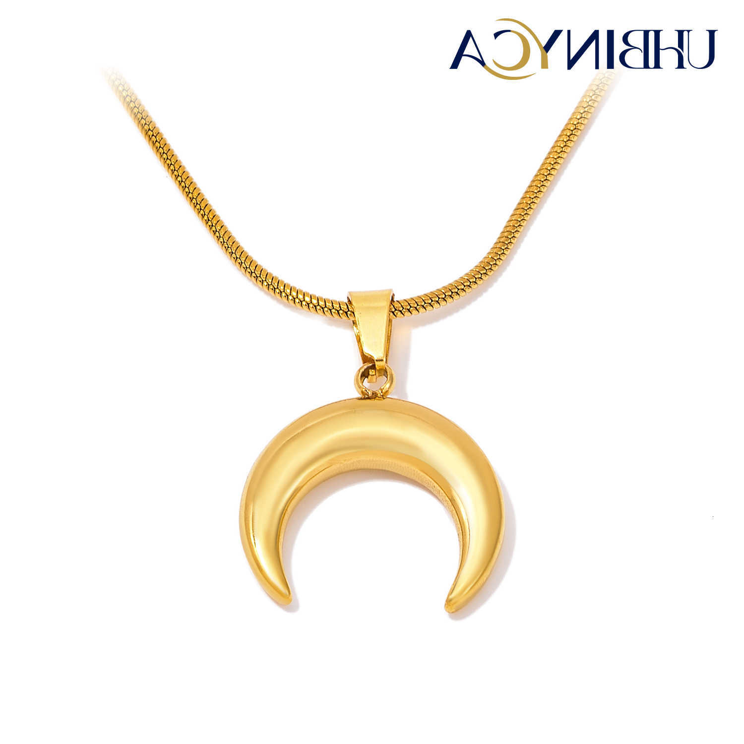 Stainless Steel UHBINYCA Moon Crescent Pendant Necklace for Women Simple and Stylish Waterproof and Hypoallergenic AccessoryT260916