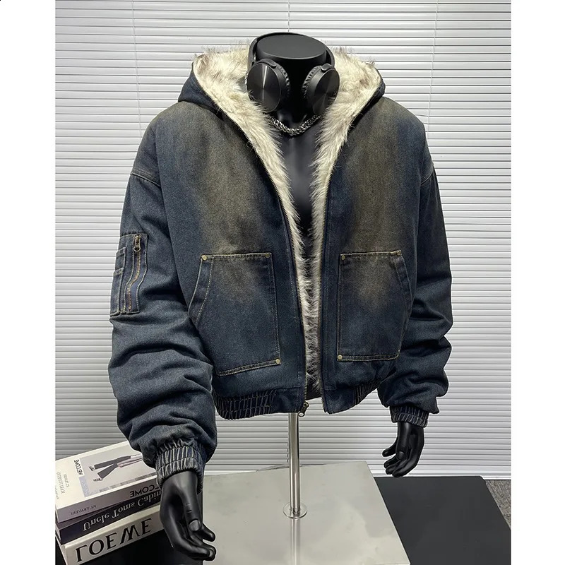 Thickened cotton clothes washed denim men's and women's short velvet spot jackets thickened cotton clothes. 260916