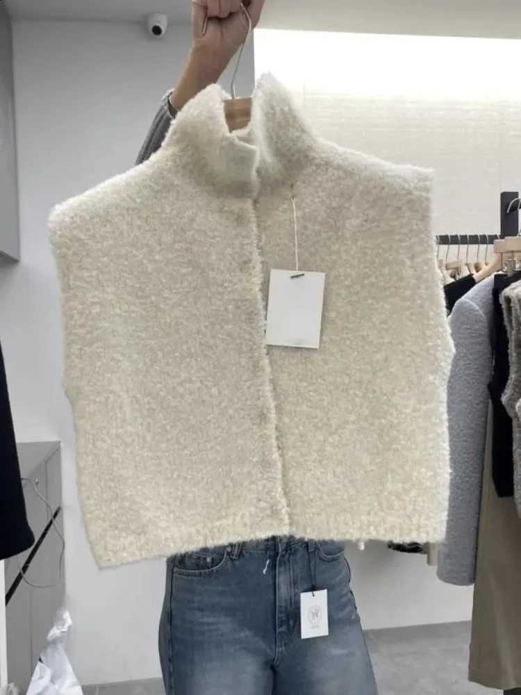 Knitted Spring 2025 Open Women Cardigan Sweater High Collar Sleeveless Vest Design Sense Korean Casual Commute Fit Outerwear NewW260915