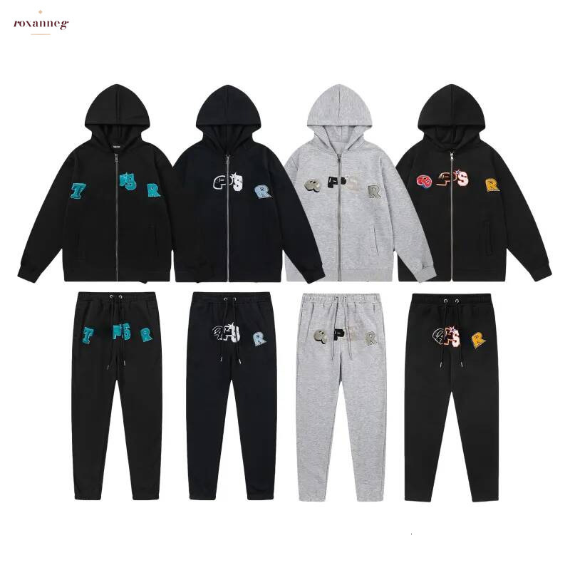 Designer Zip Up Men Sweatshirt Tracksuit Rainbow Towel Embroidery Hoodie Women High Quality Long Sleeve Cotton Pullover Sweatpants