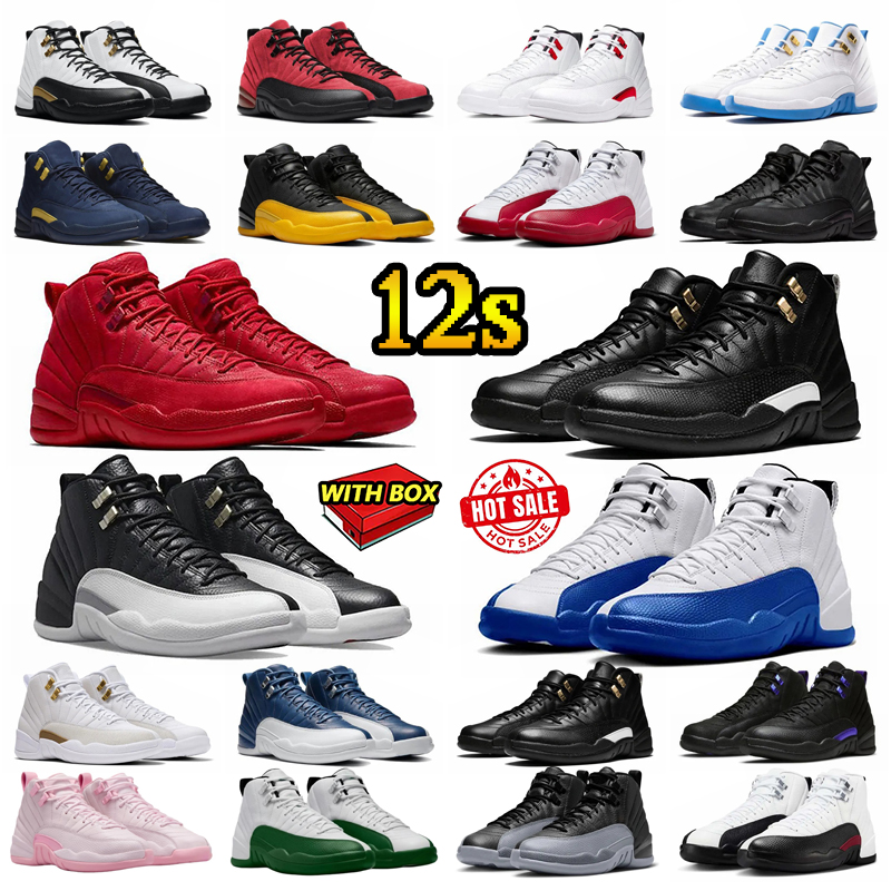With Box 12 12s Men Bloodline Basketball Shoes Taxi Royalty Playoffs Barons Field Purple Reverse Flu Game Royal French Blue Trainers 40-47