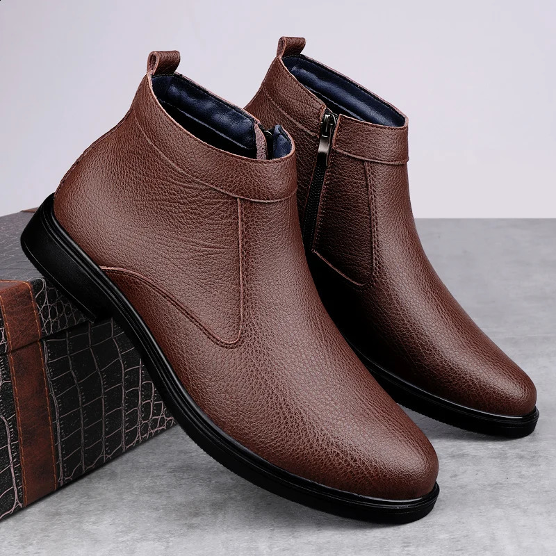 Autumn Winter HighTop Leather Shoe Man Zipper Chelsea Boots Fashion Men Ankle Versatile Business Casual Botas 260916