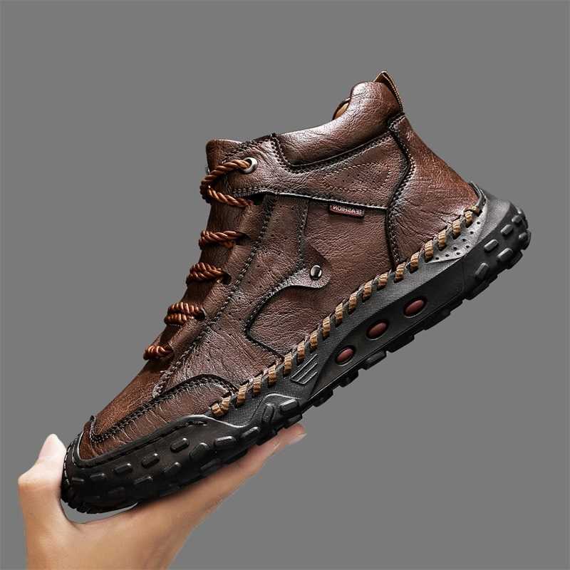 Leather Hot-selling Men Boots Casual High-top Men's Hiking Shoes Outdoor Male Ankle Boots Sneakers Non-Slip Man Motorcycle Boots D260916